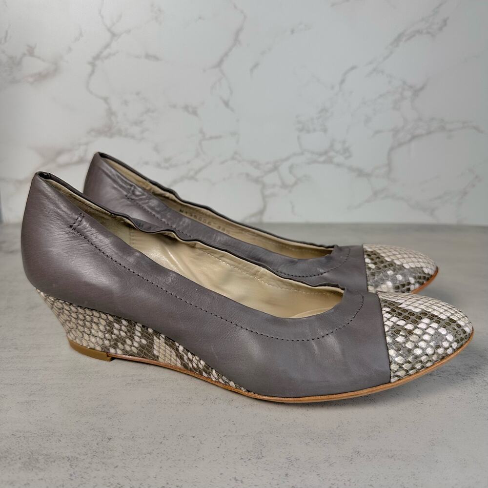 AGL Attilio Giusti Leombruni Leather Slip On Wedge Heel Shoes Women's 38.5 Gray